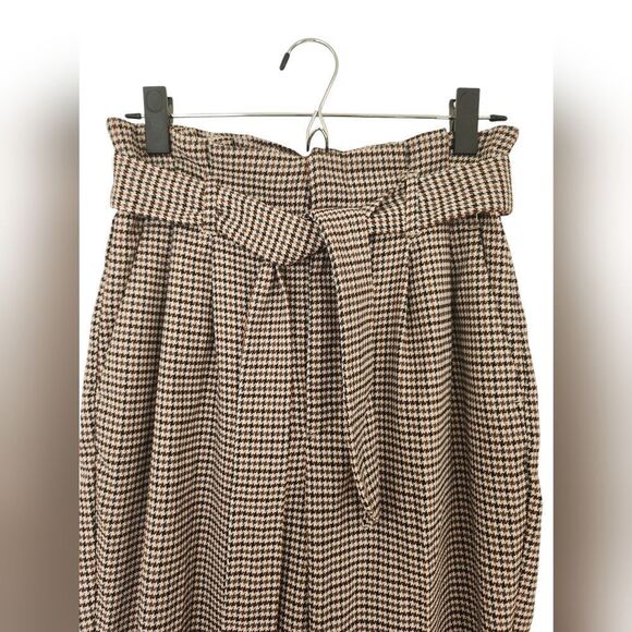 H&M Women's brown/cream plaid pants, Size 6, high waisted, cropped, belt, NWT - Picture 3 of 4